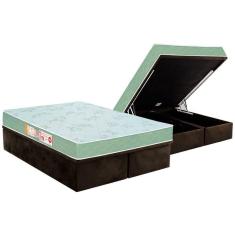 Cama Box Baú Queen: Colchão Espuma D33 Castor Sleep Max Duplo + Base Crc Suede Brown(158X198)