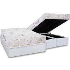 Cama Box Baú Queen: Colchão Espuma D45 Luckspuma Gran Luck + Base Crc Courano White(158X198)