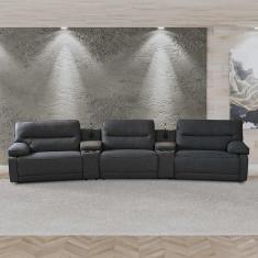 Sofá Swift C-porta Copos Baú Cooler Reclinável Retrátil Linho Cinza Escuro G81 Gran Belo