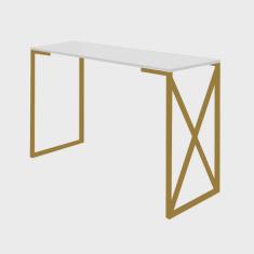 Mesa De Escritório Computador 90cm Bex Industrial Ferro Dourado mdf Off White - Ahz Móveis