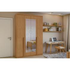 Guarda Roupa Solteiro 4 Portas (2 C- Espelho) E 2 Gavetas Alonzo Amêndoa - Lopas