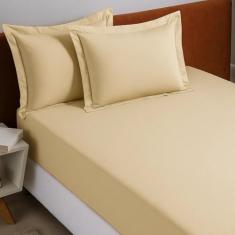 Jogo Lençol Solteiro 02 Peças Percal 300 Fios 100% Algodão Aba Americana (Palha)
