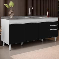 Balcão Gabinete Com Pia 180cm Dallas Branco/Preto - Lumil
