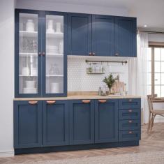 Cozinha Modulada Compacta 4 Peças com Armário Aéreo 2 Portas Vidro Ari