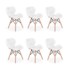 Kit 06 Cadeiras Charles Eames Eiffel Slim Wood Branca