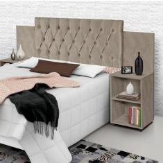 Cabeceira Para Cama Box Aveludada Com Mesa De Apoio Classic Carmolar Palha