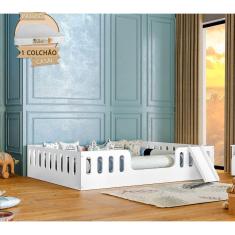 Cama Intanfil Helo Com Colchão Casal Montessoriana Branca Com Escorregador - Divaloto - Cor: Branco