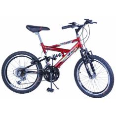 Bicicleta Aro 20 Max 220 Suspensão 18V Cor Vermelho e Preto