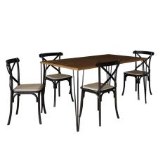 Conjunto De Mesa Elen Retangular Tampo De Madeira 140X80Cm Amêndoa Com 4 Cadeiras Katrina Preto