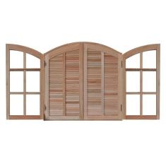 Janela de Madeira Abrir 120x120cm 4 Folhas em Arco Rodam Marroml
