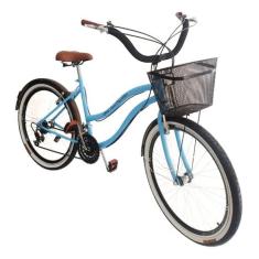 Bicicleta Aro 26 Beach Vintage Retrô 18V Vime Azul
