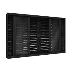 Janela de Aço Veneziana Flex com Grade Mosaico 6 Folhas 100X200cm Facilitá Lucasa Preto