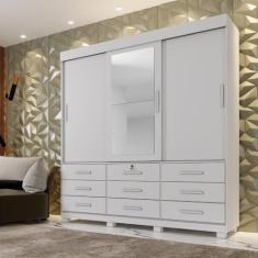 Guarda-roupa Londres com Espelho e 9 Gavetas Branco