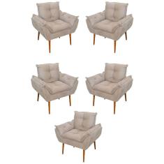 Kit 05 Poltrona Opala Sofá Sala, Quarto, Escritório Suede Cor:bege