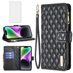 Asuwish Capa de celular para iPhone 14 6,1 polegadas com protetor de tela de vidro temperado e suporte de cartão de crédito flip acessórios para celular iPhone14 5G i i-Phone i14 iPhone14 capa