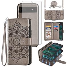 Asuwish Capa de celular para Google Pixel 6A 5G 2022 com zíper carteira magnética destacável com protetor de tela de vidro temperado alça transversal mandala flor porta-cartões Pixel6A A6 mulheres