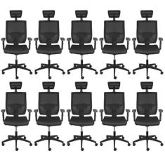 Kit 10 Cadeiras de Escritório Presidente com Nr17 Atenas Alta Preto