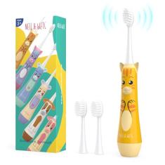 NELL&WELL Escova de dentes elétrica infantil, temporizador de 2 minutos, 3 modos com memória, IPX 7 impermeável, escova de dentes infantil alimentada por bateria com 3 cabeças de cerdas macias para