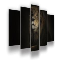 Quadro Decorativo Mosaico 5 Peças Mod353 Leão De Judá 06 - Eco Decor