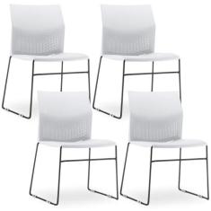 Kit 04 Cadeiras Fixa Base Preta Empilhável Connect F02 Branco - Lyam D
