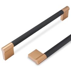 POVEFONK Pacote com 10 puxadores de armário de cobre preto e champanhe de 192 mm - Puxadores serrilhados para gavetas e armários de cozinha - Ferragens