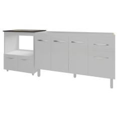 Balcão Cozinha Gabinete De Pia 140 Cm Camila E Balcão Evelyn Para Fogão Cooktop 4 Bocas E Forno Elétrico Branco