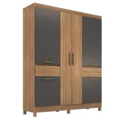 Guarda Roupa Casal Mauá 6 Portas - Demóbile, Amêndola Touch/Grafito