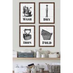 Quadros para Lavanderia - Wash, Dry, Iron, Fold -Quadro Novo, 32x40, M