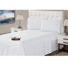 Jogo Lençol 3 Peças 400 Fios Branco Ponto Palito Casa Dona, CASAL