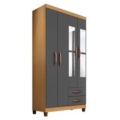 Guarda Roupa Solteiro Mogi Com Espelho 4 Portas Carvalho Americano Grafite - Incorplac