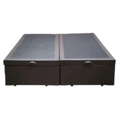 Cama Box Baú Casal Bipartido Blindado Sintético Marrom Com Pistão A Gás