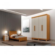 Guarda Roupa Solteiro Canadá 4 Portas 2 Gavetas MDF Cinamomo-Off White Leifer Móveis