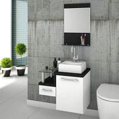 Gabinete para Banheiro com Cuba Quadrada Q32 e Espelheira Legno 631W Compace Branco/Preto Onix