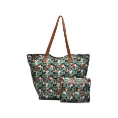 Bolsa Feminina Saco Estampada Floral Zíper + Necessaire