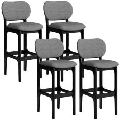 Kit 4 Banquetas Alta Cozinha Betta L02 Preto Cinza Escuro