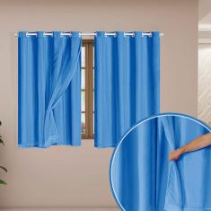 Cortina Blackout Pvc Com Tecido Voil 2,80 M X 1,60 M - Azul