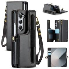 HAII Capa para Samsung Galaxy Z Fold 6, carteira multifuncional feminina e masculina com suporte, bloqueio RFID, fecho magnético, suporte para cartões, compartimentos para dinheiro, suporte para