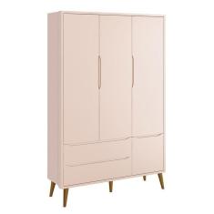Guarda Roupa Infantil 3 Portas Theo Retrô Rosa Fosco Com Pés Amadeirado - Reller Móveis Rosa Fosco