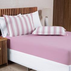 Jogo de Lençol Algodão King Marin 03 Peças Rosê - BIA ENXOVAIS