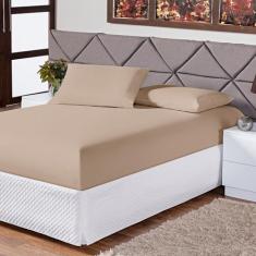 Jogo de Cama Lençol Casal Padrão 3 Peças Liso Box - Mercado Bordado, C