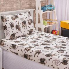 Jogo De Cama Lençol Em Malha Solteiro Cão 2 Peças - Bege - Top Chick