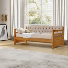 Sofá Cama Solteiro Verona Mona Imbuia Estofado Capitonê Veludo Bege