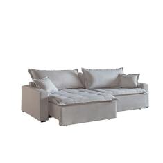 Sofá Cama 4lug Retrátil Reclinável Belize Mundial Estofados Linho Creme