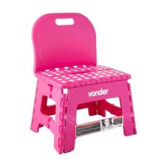 Banqueta Plástica Dobrável Rosa Altura 220mm com Encosto Vonder - 3540