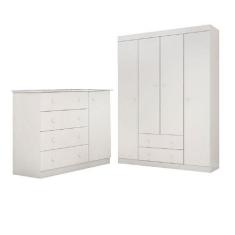 Guarda-Roupa 4 Portas e 2 Gavetas + Cômoda Ana  - Phoenix Baby, Branco