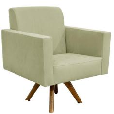 Poltrona Decorativa Giratória Para Sala de Estar Base de Madeira Helô 