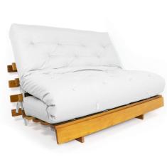 Sofá Cama Casal Futon Tokio Branco Off Acquablock Madeira Maciça Grapia Cor Natural