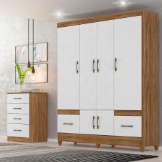 Kit Guarda Roupa Casal MS 912 + Cômoda MS 913 Naturale / Branco - Moval