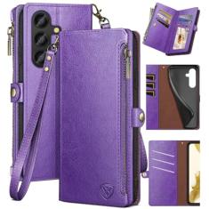 XcaseBar Capa carteira para Samsung Galaxy S24 Plus/S24+ com zíper para cartão de crédito bloqueio RFID, capa protetora de couro PU à prova de choque para mulheres homens Samsung S24Plus capa de