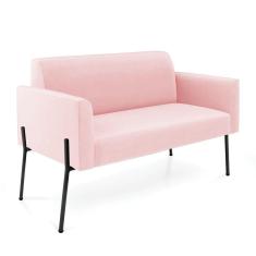 Sofá Namoradeira 2 Lugares Pé de Ferro Preto Marisa Suede Rosa Bebê D03 - D`Rossi